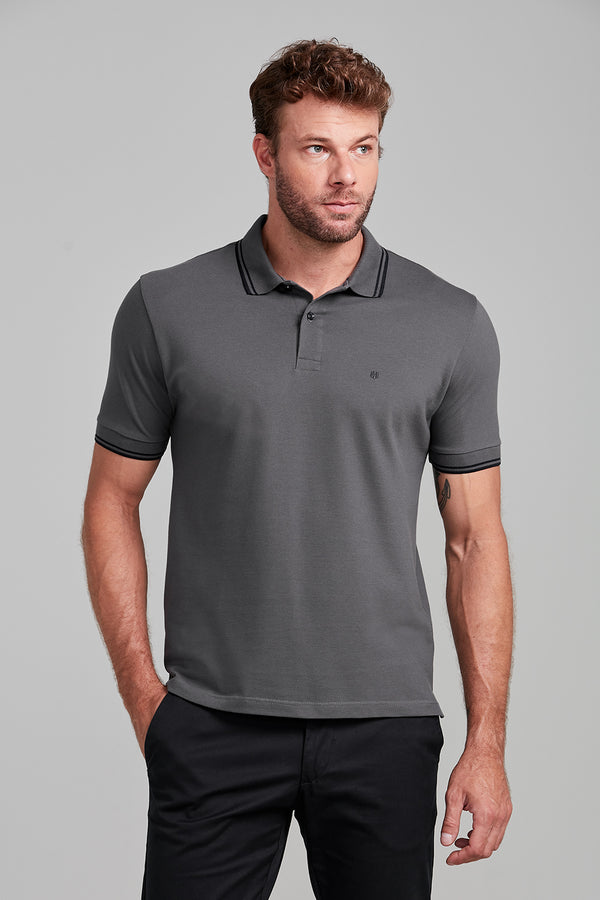 Camisa Polo Básica Piquet Premium Comfort - Cinza