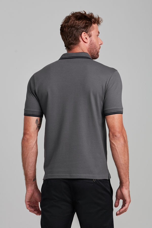 Camisa Polo Básica Piquet Premium Comfort - Cinza
