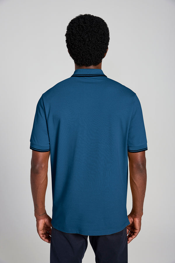 Camisa Polo Básica Piquet Premium Comfort - Azul Noturno
