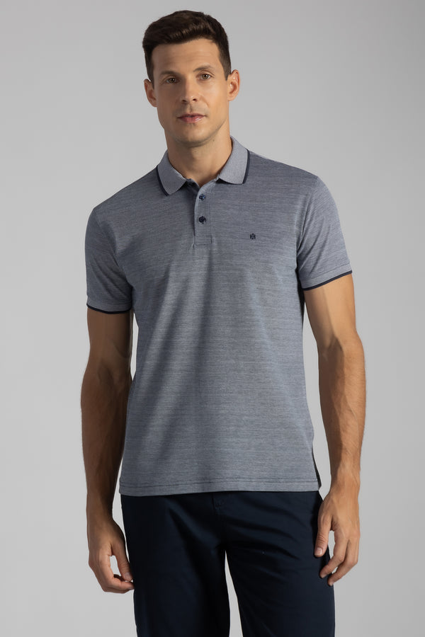 Polo Manga Curta Pima Slim Fit - Azul Marinho