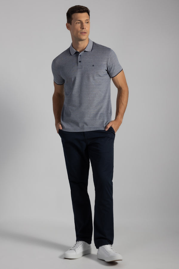 Polo Manga Curta Pima Slim Fit - Azul Marinho