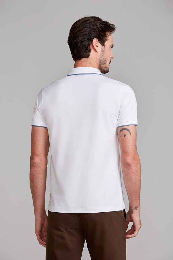Polo Manga Curta com Zíper Slim Fit - Branco