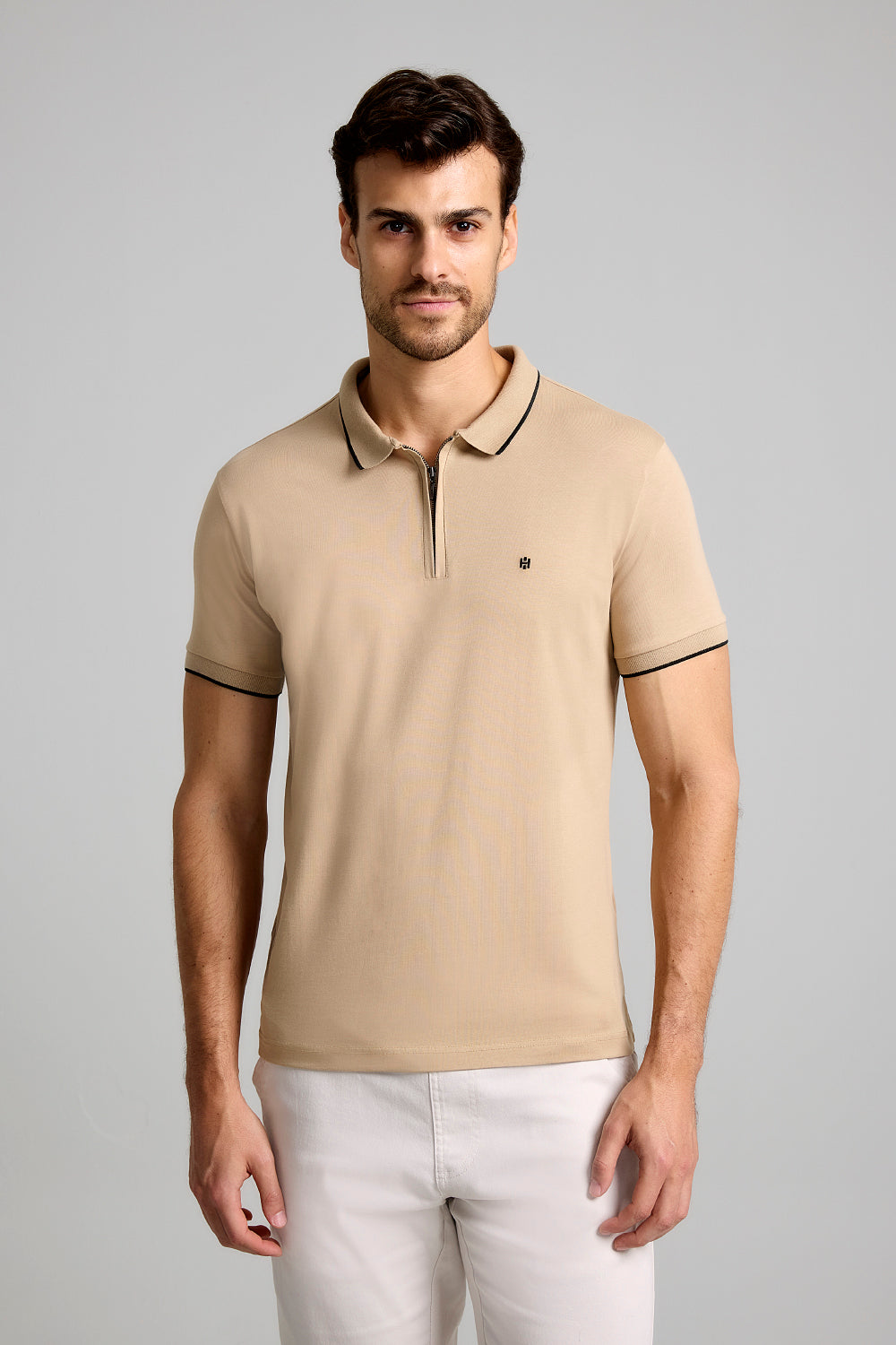 Camisa Polo com Zíper Básica Malha Premium Slim Fit