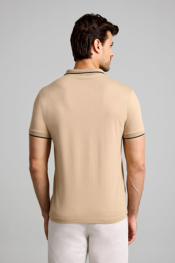 Camisa Polo com Zíper Básica Malha Premium Slim Fit - Marrom