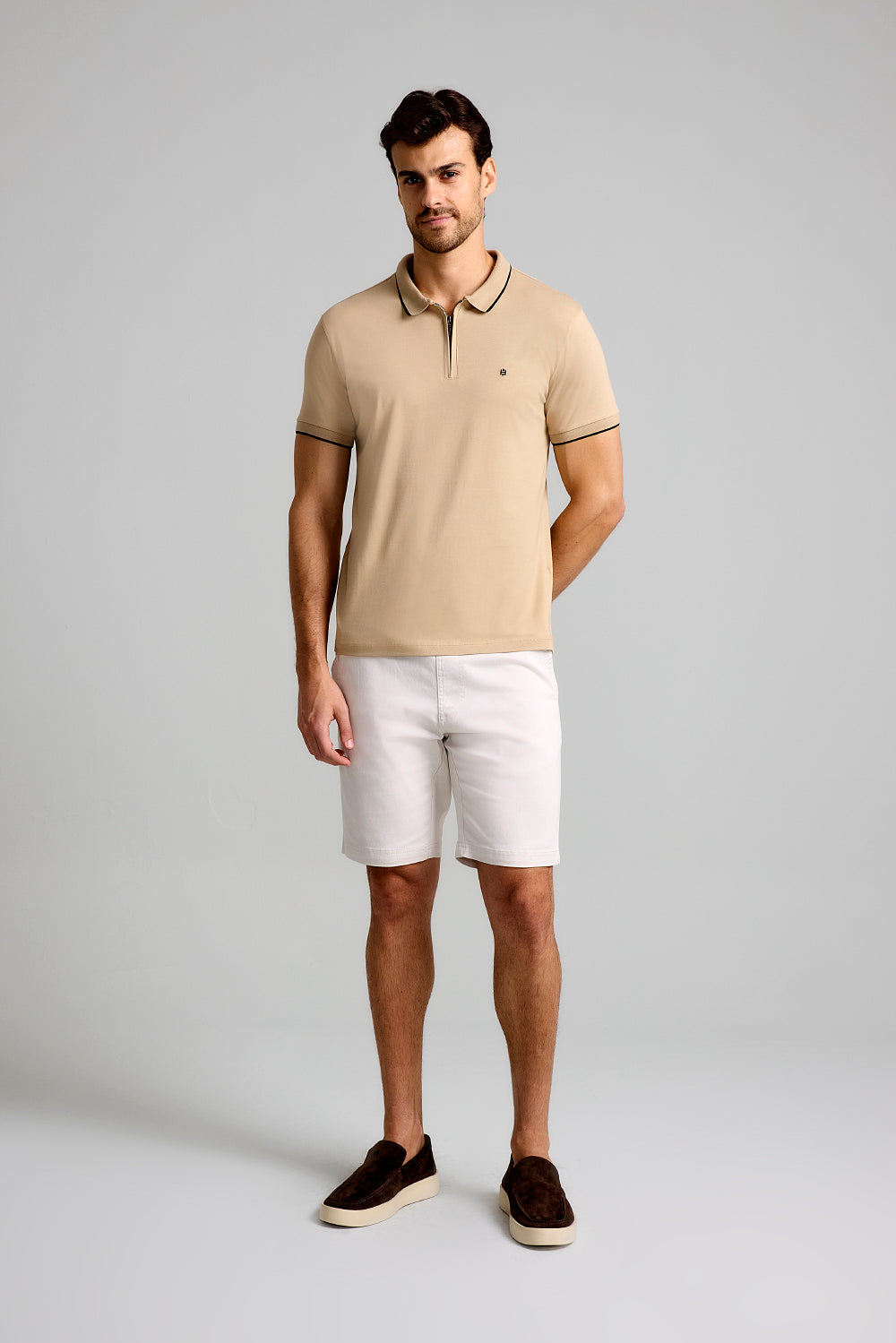 Camisa Polo com Zíper Básica Malha Premium Slim Fit