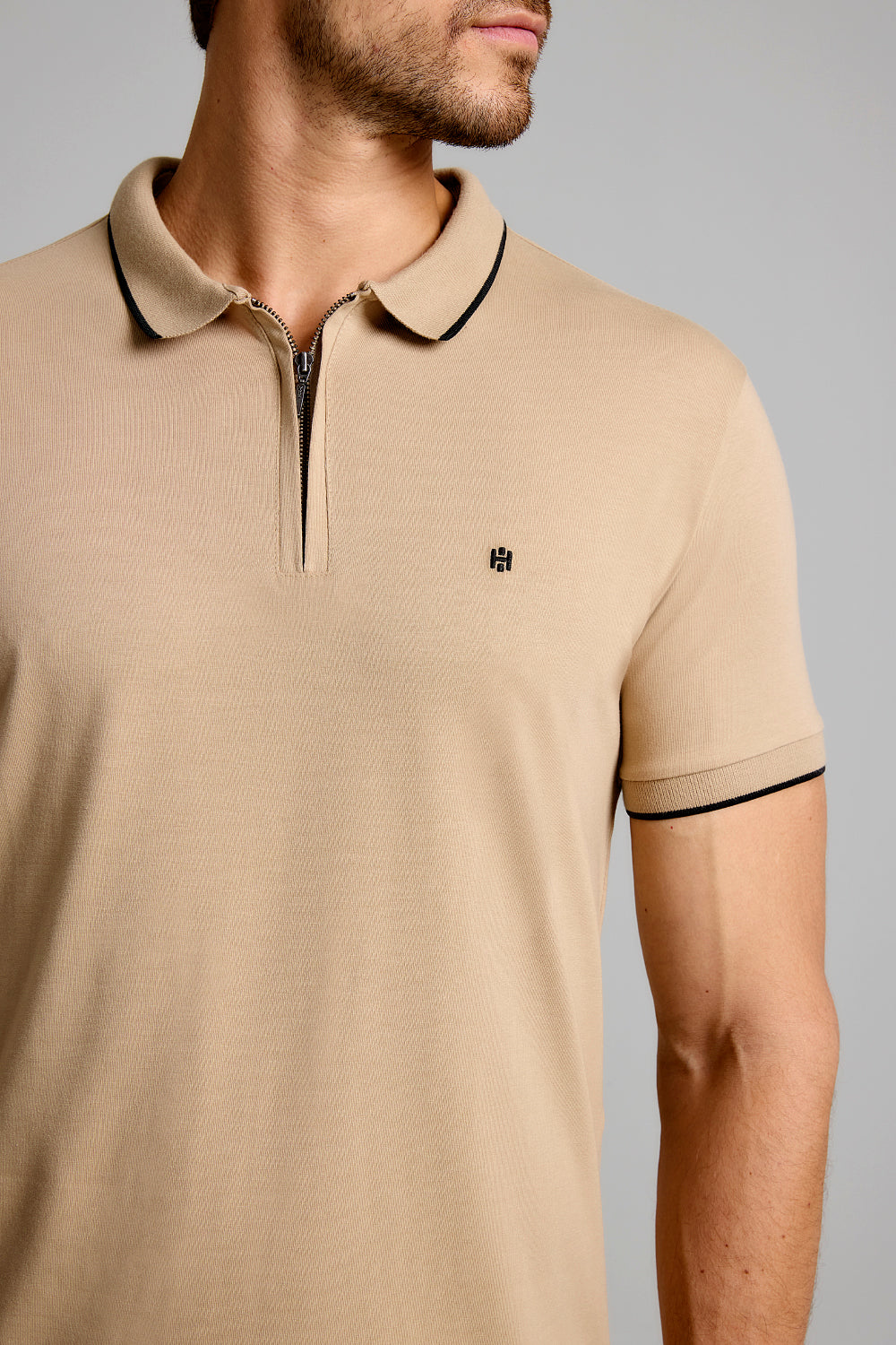 Camisa Polo com Zíper Básica Malha Premium Slim Fit