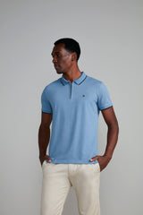 Polo Manga Curta com Zíper Slim Fit - Azul Jeans