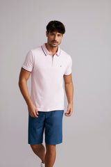 Polo Manga Curta com Zíper Slim Fit - Rosa