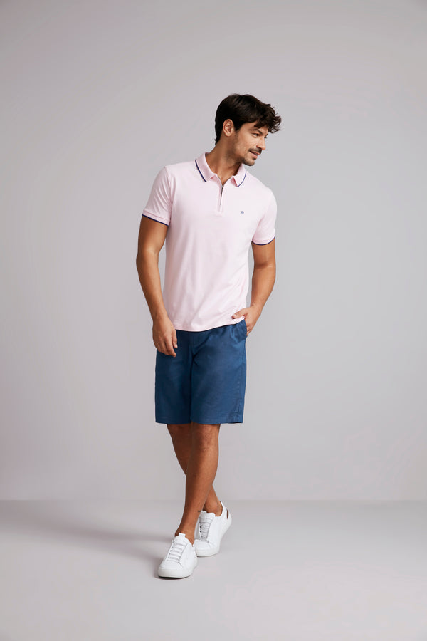 Polo Manga Curta com Zíper Slim Fit - Rosa