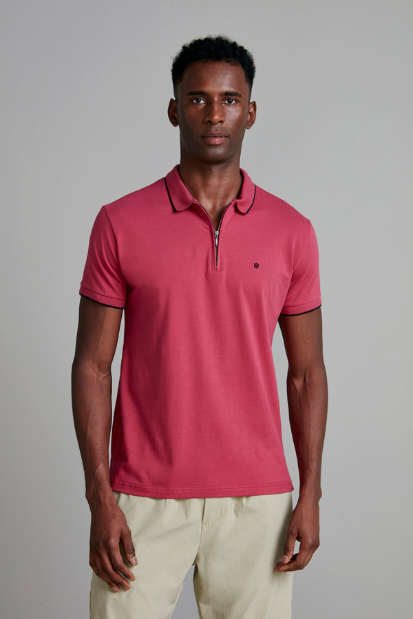 Camisa Polo com Zíper Básica Malha Premium Slim Fit - Roxo