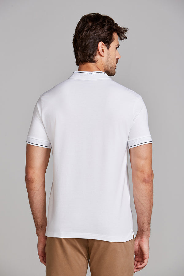 Camisa Polo com Zíper Básica Malha Premium Slim Fit - Branco
