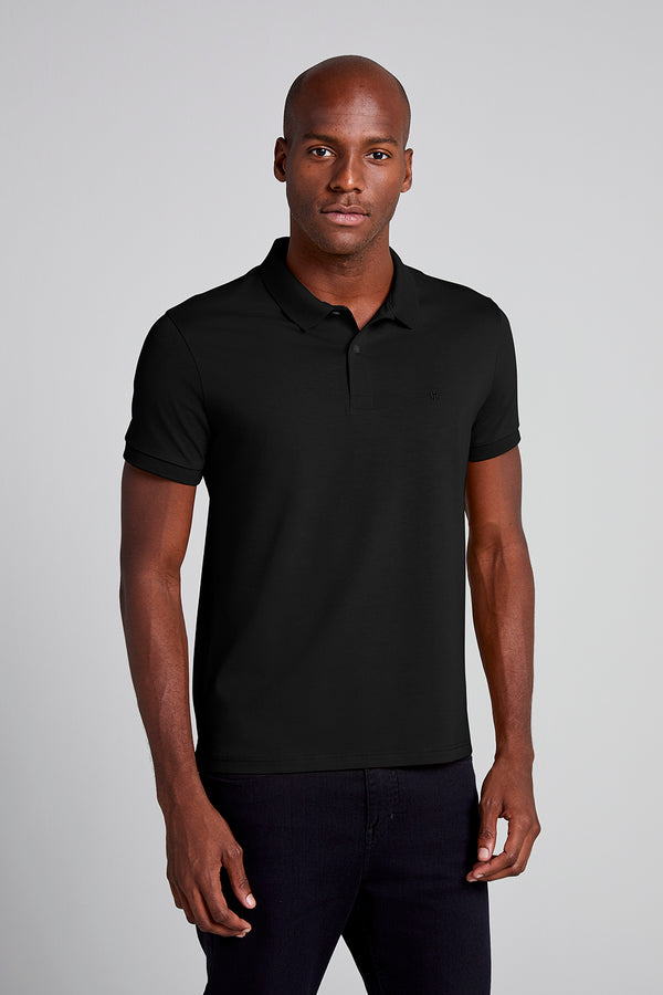 Polo Manga Curta Premium Malha Slim Fit - Preto