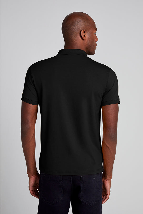 Polo Manga Curta Premium Malha Slim Fit - Preto
