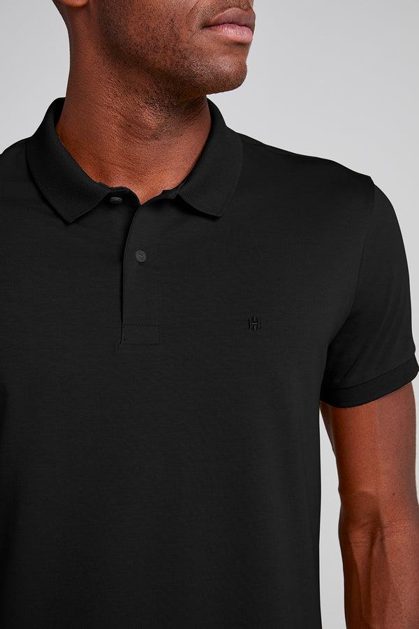 Polo Manga Curta Premium Malha Slim Fit - Preto