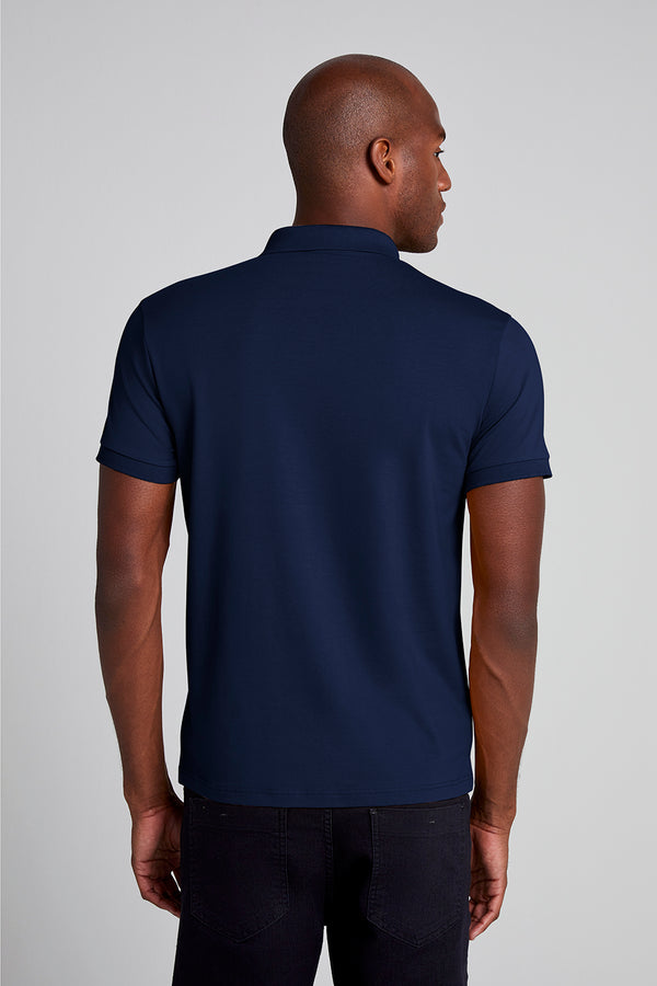 Polo Manga Curta Premium Malha Slim Fit - Azul Marinho
