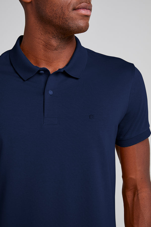 Polo Manga Curta Premium Malha Slim Fit - Azul Marinho