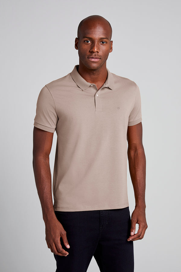 Camisa Polo Básica Malha Premium Slim Fit - Marrom