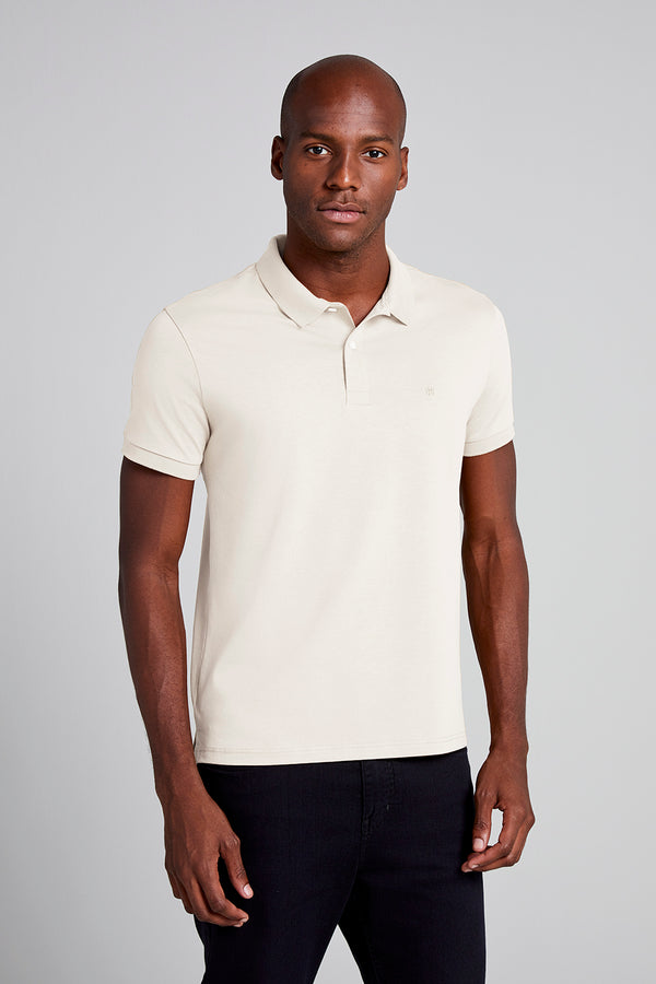Camisa Polo Básica Malha Premium Slim Fit - Bege
