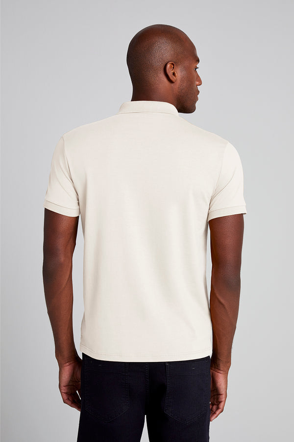 Camisa Polo Básica Malha Premium Slim Fit - Bege