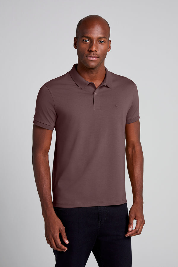 Camisa Polo Básica Malha Premium Slim Fit - Marrom