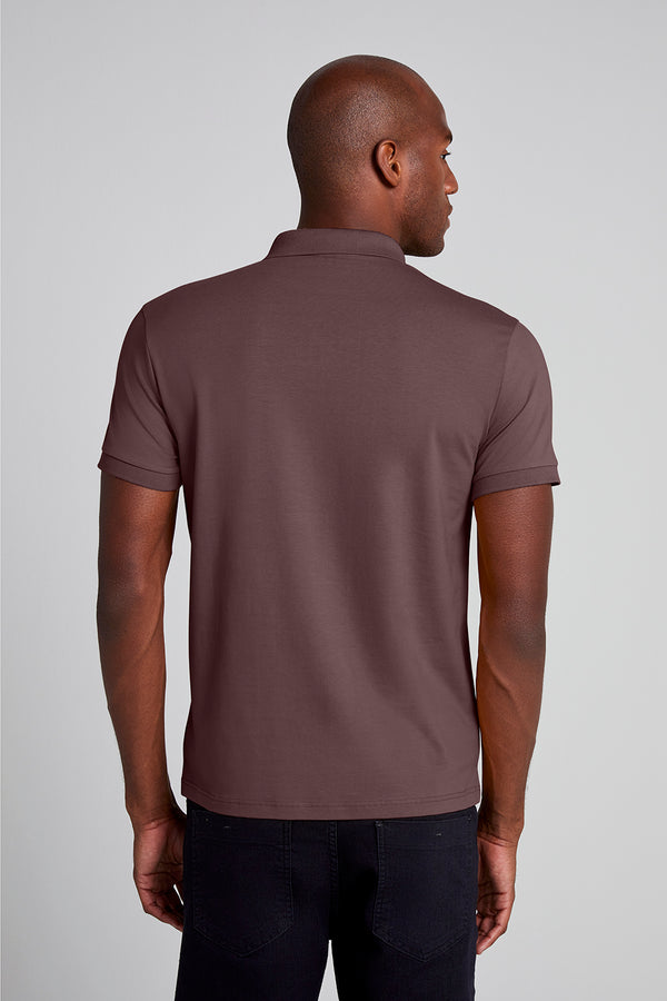Camisa Polo Básica Malha Premium Slim Fit - Marrom