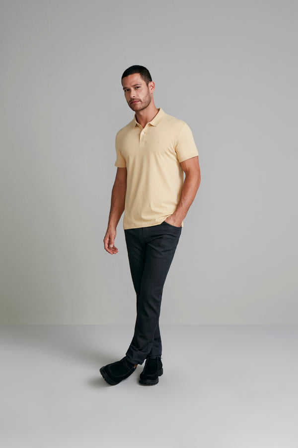 Polo Manga Curta Premium Malha Slim Fit - Amarelo