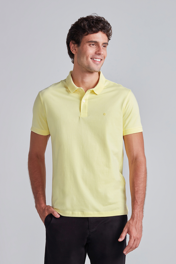Polo Manga Curta Premium Malha Slim Fit - Amarelo Manteiga