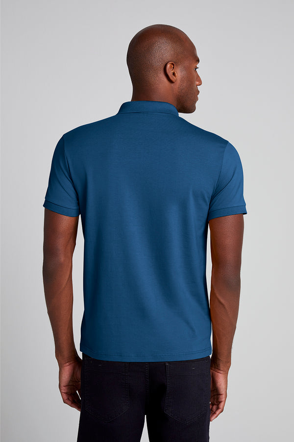 Camisa Polo Básica Malha Premium Slim Fit - Azul Noturno