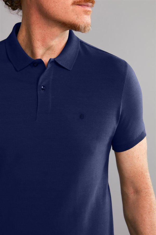 Polo Manga Curta Premium Malha Slim Fit - Azul Noturno