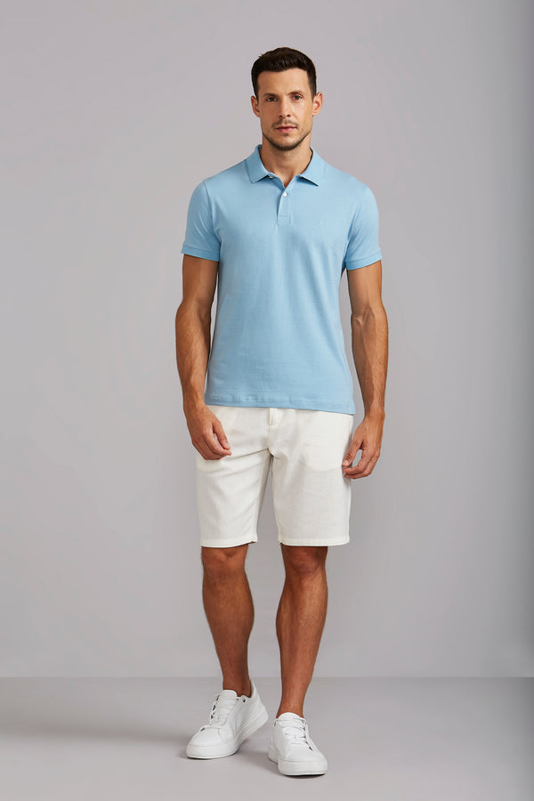 Polo Manga Curta Premium Malha Slim Fit - Azul