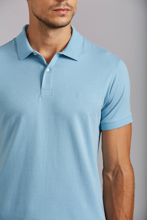 Polo Manga Curta Premium Malha Slim Fit - Azul