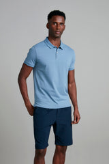 Polo Manga Curta Premium Malha Slim Fit - Azul Jeans