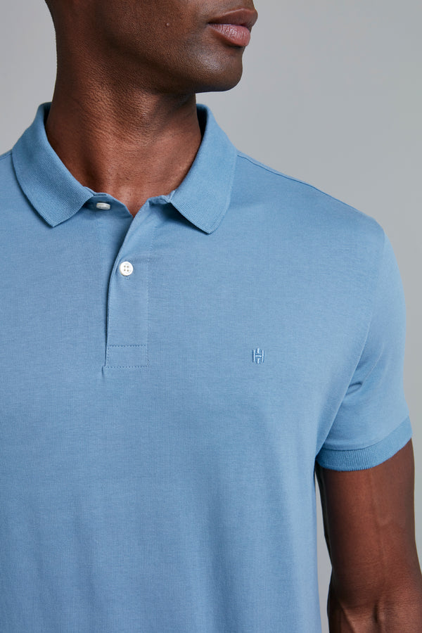 Polo Manga Curta Premium Malha Slim Fit - Azul Jeans