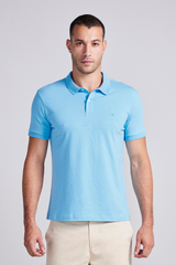 Polo Manga Curta Premium Malha Slim Fit - Azul