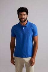 Polo Manga Curta Premium Malha Slim Fit - Azul