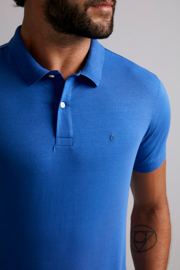 Polo Manga Curta Premium Malha Slim Fit - Azul