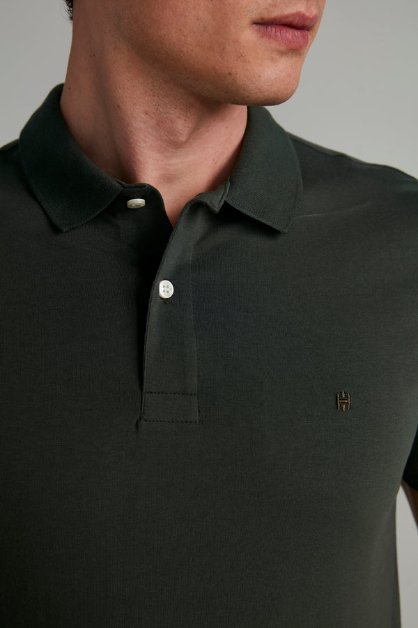 Polo Manga Curta Premium Malha Slim Fit - Verde Escuro