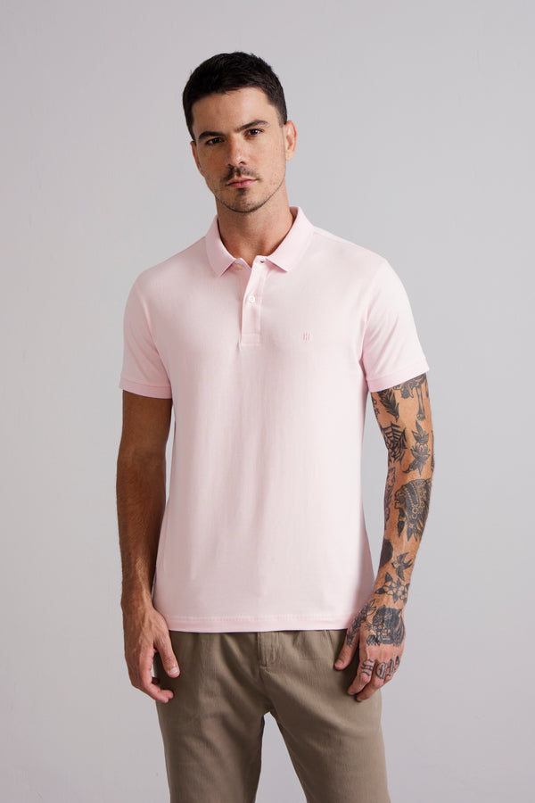 Polo Manga Curta Premium Malha Slim Fit - Rosa