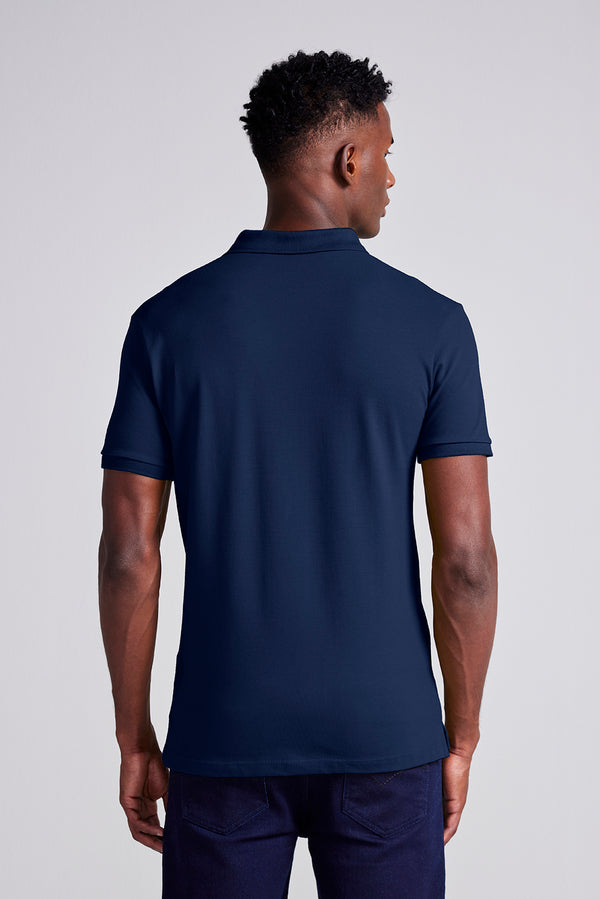 Camisa Polo Básica Piquet Premium Slim Fit - Azul Marinho