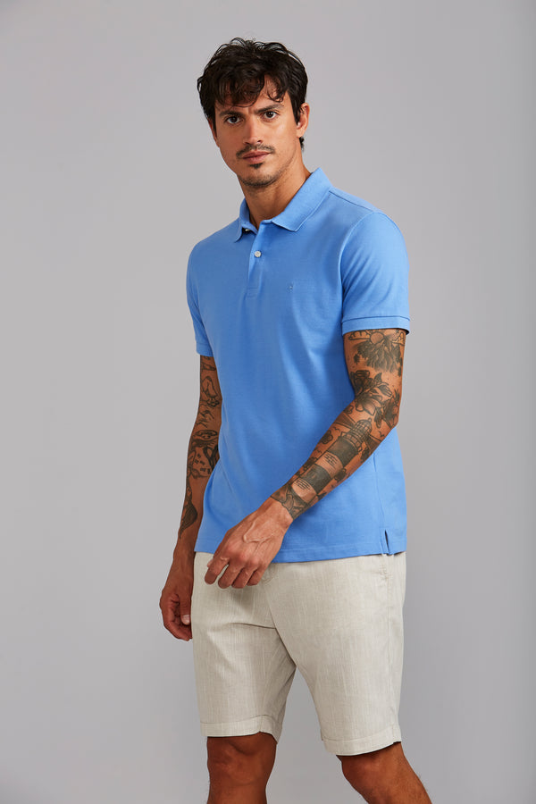Camisa Polo Piquet Premium Slim Fit - Azul