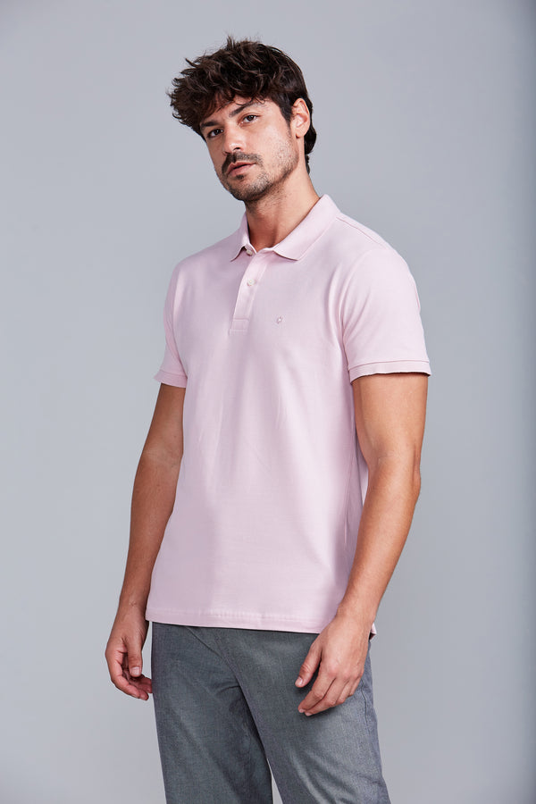Camisa Polo Básica Piquet Premium Slim Fit - Rosa
