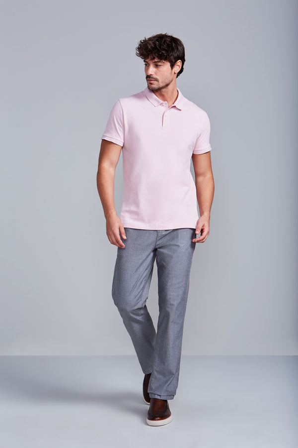 Camisa Polo Básica Piquet Premium Slim Fit - Rosa