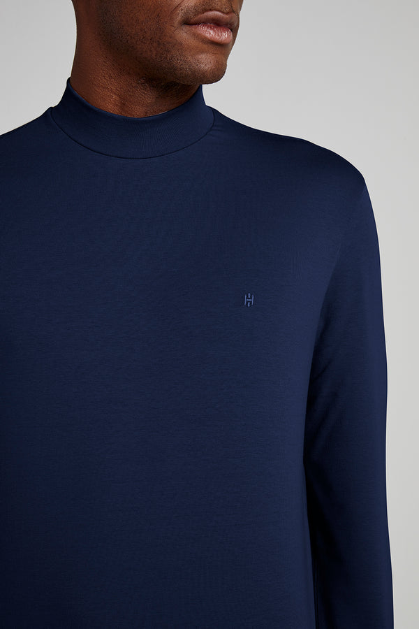 Camiseta Manga Longa Malha Slim Fit - Azul Marinho