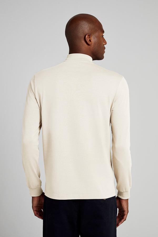 Camiseta Manga Longa Malha Slim Fit - Bege