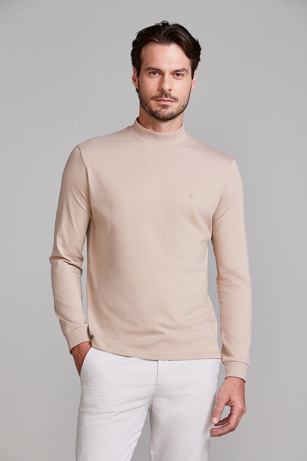 Camiseta Manga Longa Malha Slim Fit - Marrom