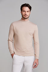 Camiseta Manga Longa Malha Slim Fit - Marrom