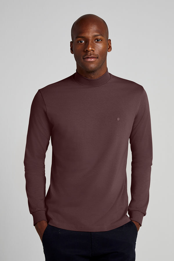 Camiseta Manga Longa Malha Slim Fit - Marrom