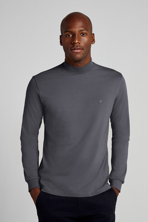Camiseta Manga Longa Básica Malha Premium Slim Fit - Cinza