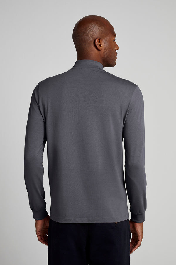 Camiseta Manga Longa Básica Malha Premium Slim Fit - Cinza