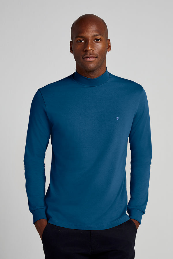 Camiseta Manga Longa Básica Malha Premium Slim Fit - Azul Noturno